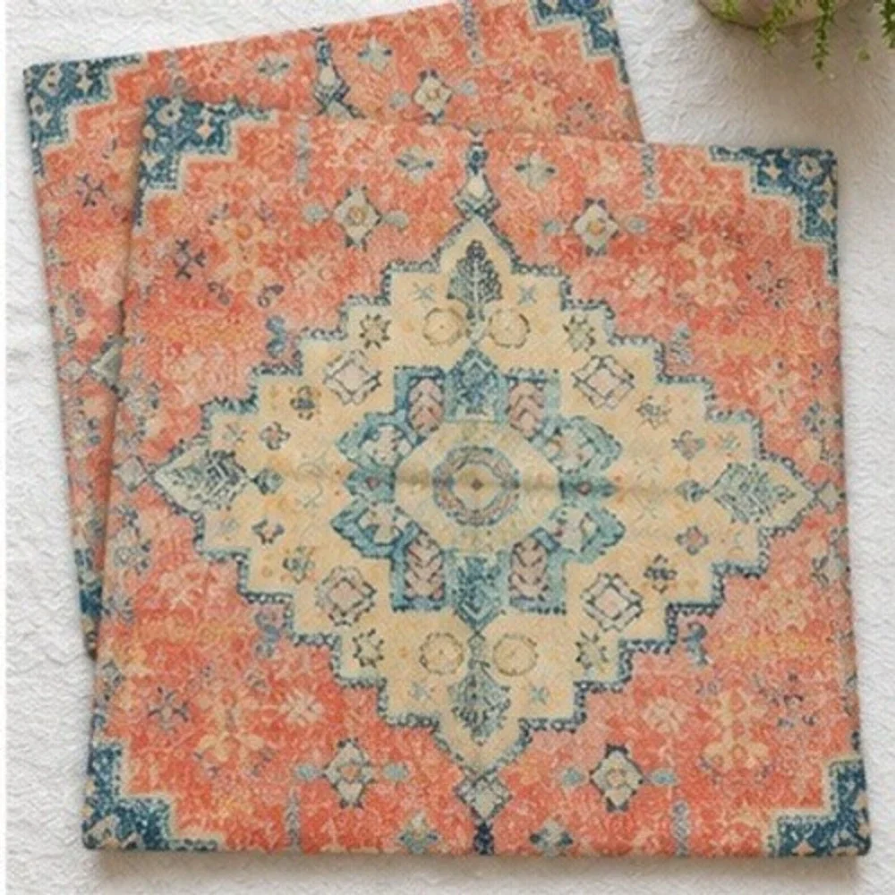 Set of 2 Boho Medallion Pillow Covers Pink Teal‎ Linen Blend Square 16x16